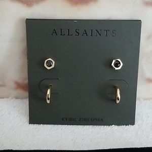 New ALLSAINTS Hexagon Stud & Huggie Hoop Earrings